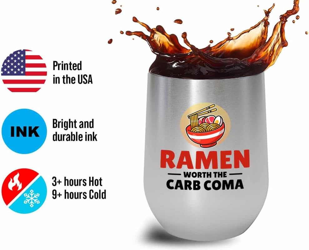 Ramen Lover Silver Edition Wine Tumbler 12oz - Worth the Carb - Food Lovers chicken pumpkin vegan pantry spicy noodles image 3