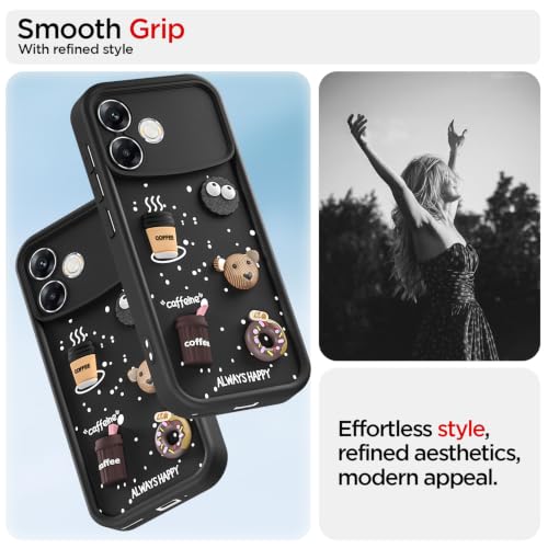 Image of Pikkme Back Cover for Oppo F33 Pro 5G | 3D Bear Silicone Cute & Fun Coffee Cartoon | Full Body Protection Bumper Case (Black)