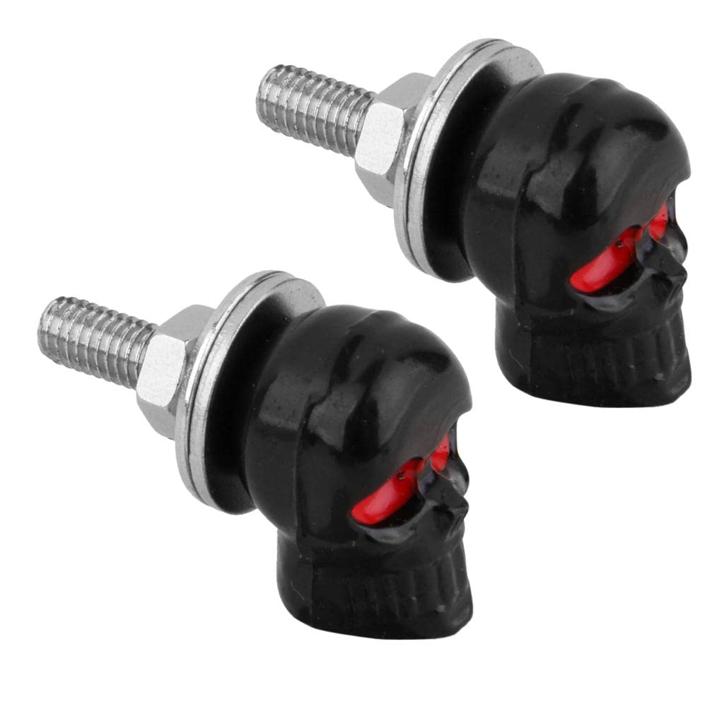 Pair Motorcycle Skull License Plate Frame Bolts Screw Fastener - Black-image-25