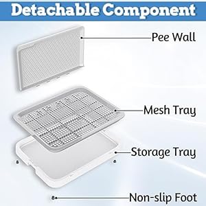 Hamiledyi Dog Potty Tray with Wall Pee Pad Tray Reusable Puppy Training Pads Holder Portable Dog Litter Box with Detachable Grille and Anti-Slip Mats for Medium and Small Dogs (White-gray)