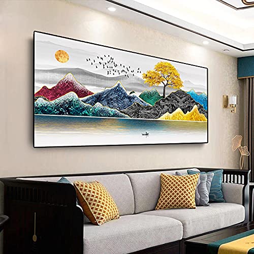 Impression toile abstrait montagne oiseau pour mur vide