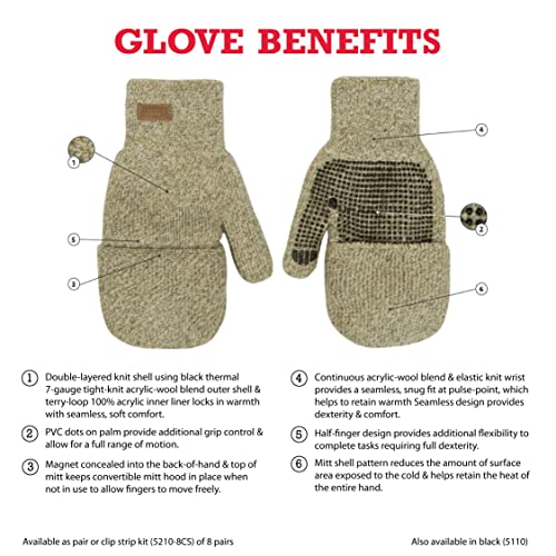 Kinco, 5210-M, Convertible Knit Wool Gloves Mitts for Men - Alyeska Ragg Gloves - For Cold Weather (Medium (Tan))