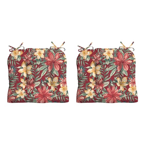 Image of Arden Indoor /Outdoor Rocking Chair Or Wicker Chair Cushion, 2-Pack, 20 x 18, Water Repellent, Rain Proof, Fade Resistant Cushion for Rocking Or Rounded Back Chair Ruby Clarissa