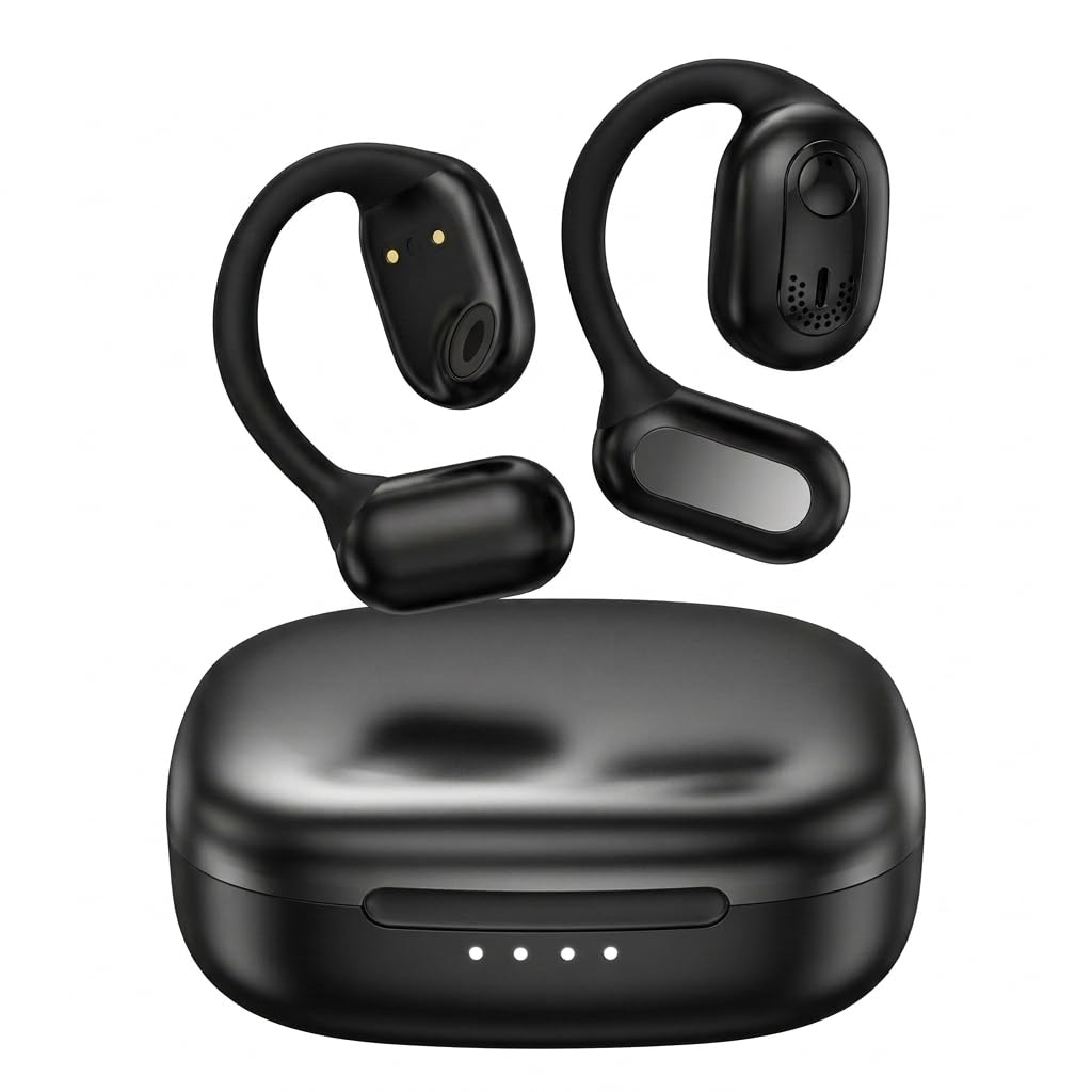 Auricolari aperti, Bluetooth 5.3, wireless, con ganci, ricarica rapida, resistenti al sudore, display digitale, custodia di ricarica per musica, giochi, sport
