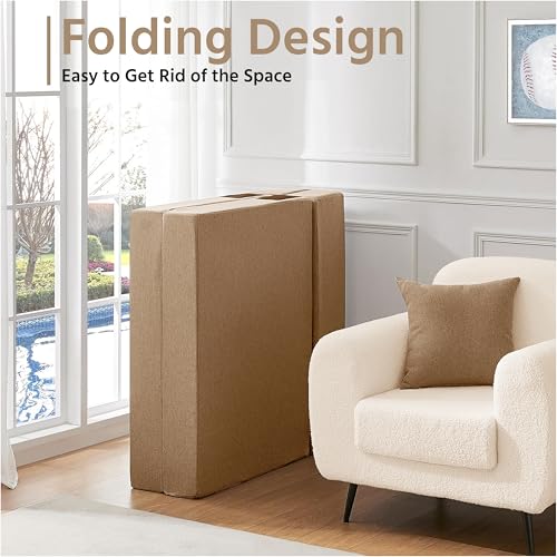 Image of Urban Decor Foldable Sofa Bed 5' X 6' Feet Perfect for Guest Jute Fabric Three Seater Sofa Cum Bed for Home & Office Space-Saving - SCB-3-Golden