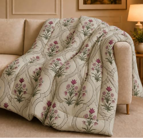 Image of HOMEKART 220 GSM Reversible Microfiber AC Comforter /Duvets for Mild Winter | All Season Single Size 3 Layered Quilted Blanket for Single Bed (230 cm x 150 cm,Rose Pink)