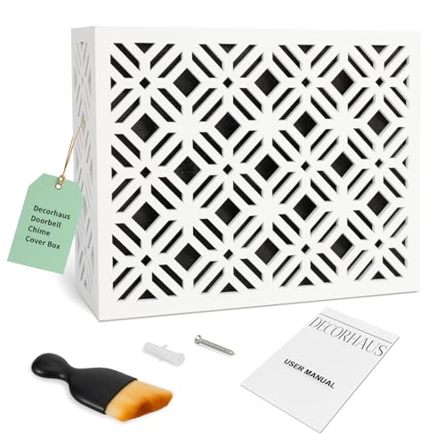 Decorhaus Doorbell Chime Cover Box Only Modern & Decorative Covers for Indoor Chimes Universal Fit for any Door Bell - White Aesthetic Wooden Design - Easy to Install with included Screws