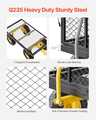 VEVOR Steel Garden Cart, Heavy Duty 500 lbs Capacity, with Removable Mesh Sides to Convert into Flatbed, Utility Metal Wagon with 180° Rotating Handle and 10 in Tires, Perfect for Garden, Farm, Yard