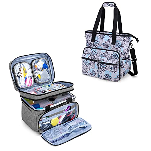 Image of BAFASO Double Layer Sewing Accessories Organizer with 2 Detachable Pouches Bundle Multifunctional Tote Bag