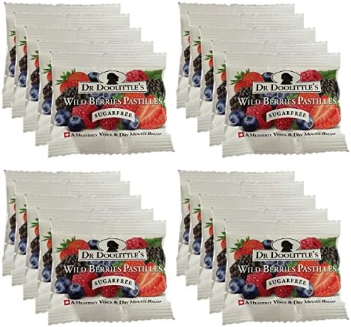 Dr. Doolittle’s Sugar Free Soft Fruit Pastilles for Voice and Throat, Wild Berries Flavor, Travel Size Bag,0.33 ounces approximately 4 Count Package, 20 Pack