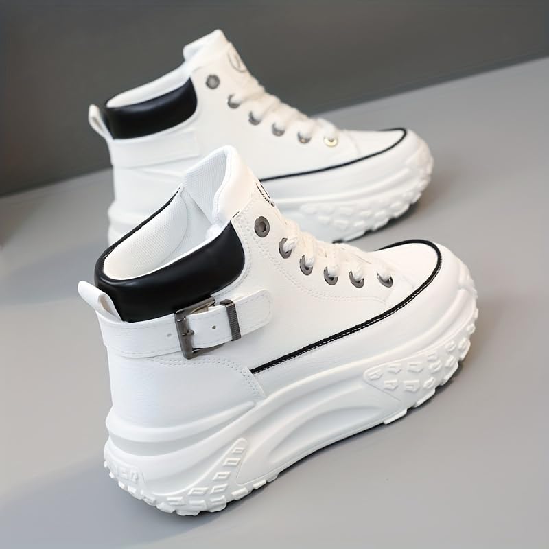 Comfortable High Top Platform Sneakers for Women - Trendy Lace Up Outdoor Shoes in Faux Leather3