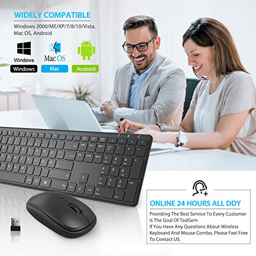 TedGem Tastiera e Mouse Wireless, 2.4G Set Tastiera e Mouse Senza Fili, USB Ergonomico Mouse e Tastiera, Tastiera e Mouse con 2-in-1 USB Nano per PC, Laptop(Ultra-Sottile Silenzioso & IT Layout)