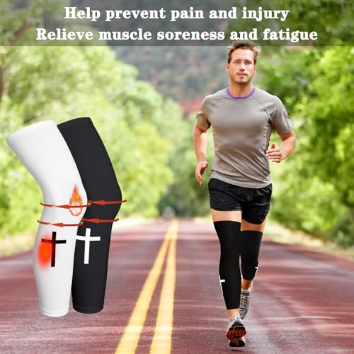 Skylety 2 Pairs Faith Cross Compression Leg Sleeve Religious Jesus Full Length Leg Sleeves for Footall Basketball Cycling4