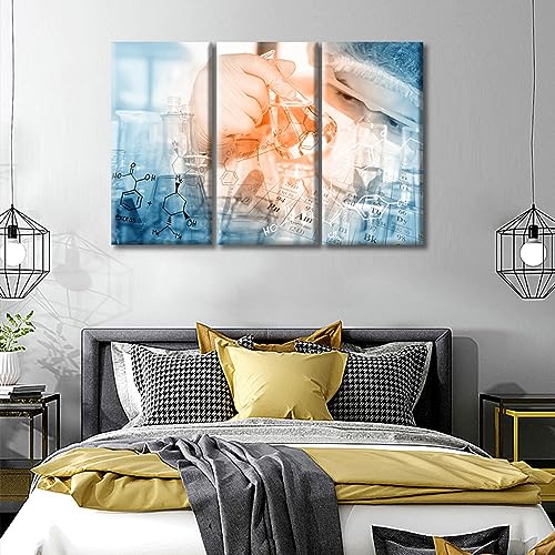 Image of TUMOVO Young Scientist Wall Art for Living Room Gloved Hand Hold a Beaker in Laboratory Room Wall Decor 3 Panels Medical Posters Giclee Print Gallery Packaging Artwork Ready to Hang (42 inch Wx28 H)
