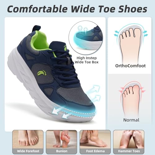 Image of Men's Orthopedic Diabetic Wide Toe Box Walking Shoes: Comfortable Arch Support Plantar Fasciitis Orthotics Sport Shoes, Swollen Feet Casual Running Tennis Sneakers for Foot and Heel Pain Relief