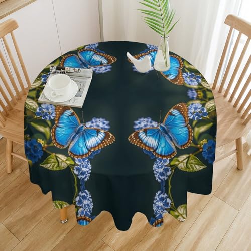 Nappe ronde polyester bleu lavable en machine imprimé papillon extérieur 178cm - 4