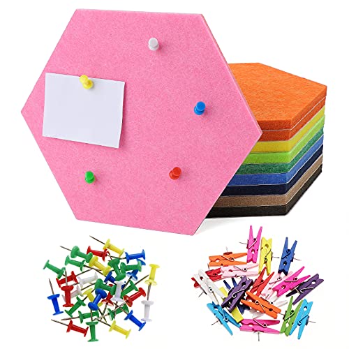 HonGien 10 Stück Filz Pinnwand Korkplatte, Notiztafel Sechseckig, Memoboard mit 50pcs Stecknadeln für Heim Büro Klassenzimmer Wand Dekoration Cover