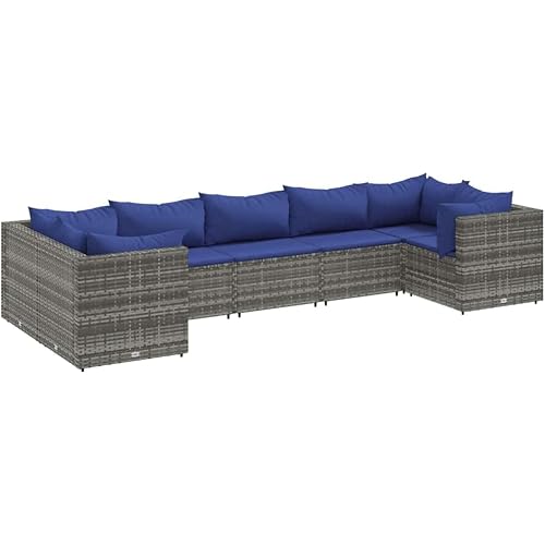 vidaXL 7-Piece Garden Sofa Set with Grey Polyrattan Cushions