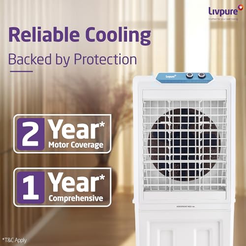 Image of Livpure Aerofrost Neo 110L Desert Air Cooler, White, Adjustable Speed, Ice Chamber, 5 Castor Wheels, Water Level Indicator, Works on Inverter