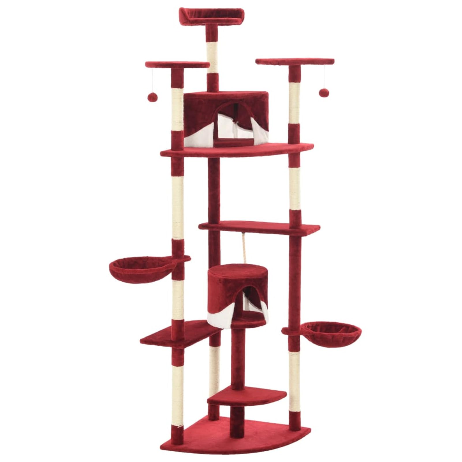 ARKEM Rascador para Gatos con Poste de sisal Rojo y Blanco 203 cm Poste Rascador para con Cuerda de Sisal, Colgante para Gatos y Manta Suave