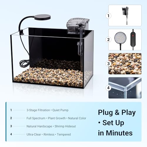 Image of Smart 2.8Gal Rimless Fish Tank Kit with LED Filter for Betta