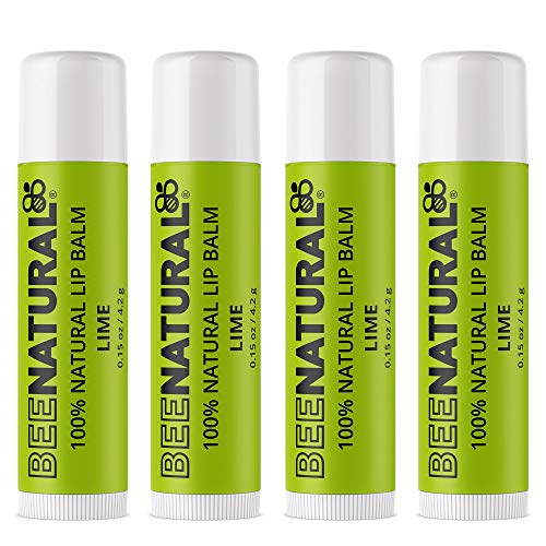 Bee Natural - 100% Natural Lip Balm - Eco-friendly Lip Moisturizer for Very Dry Lips - Natural Flavor and Fragrance - Beeswax, Hydrating Butters and Essential Oils for Chapped Lips - 4 Pack Lime
