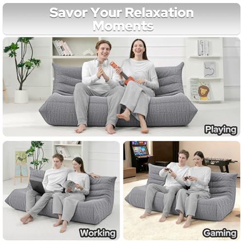 Image of HABUTWAY Bean Bag Chairs Fireside Lazy Floor Sofa,3 Seater,Light Grey