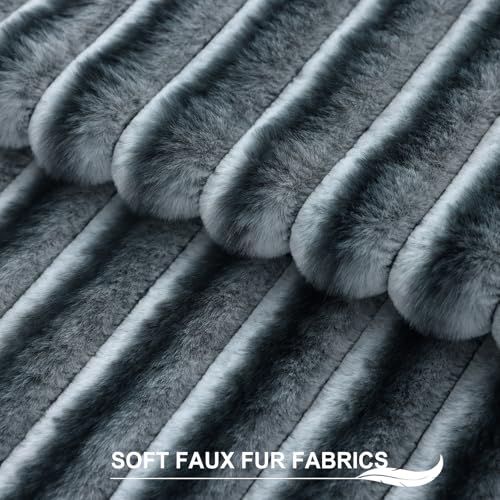 Image of Pallene Faux Fur Plush Throw Pillow Covers 18x18 Set of 2, Luxury Soft Fluffy Striped Decorative Pillow Covers for Sofa, Couch, Living Room, Ombre Blue