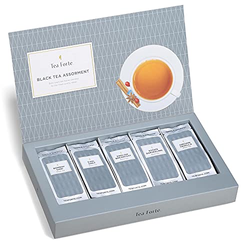 Image of Tea Forte Single Steeps Loose Leaf Tea Sampler, Assorted Variety Tea Box, 15 Single Serve Pouches, Black Tea