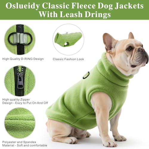 Oslueidy Hundemantel Fleece Hunde Jacken Hund warme Mäntel Winter Haustier Kleidung Hoodies Pullover Jumpsuit Hund Schnee Outfits Weste für kleine mittlere große Hunde XS-XXL (Grün, S)