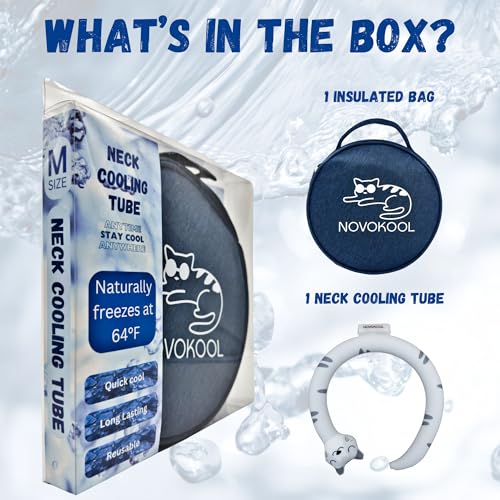Image of Neck Cooling Tube with Insulated Bag - Reusable Ice Ring Neck Cooler Wrap Indoor Outdoor - Wearable Cooling Ring - Relief for Summer and Hot Flashes - Freezes Under 64℉ (Gray Cat)