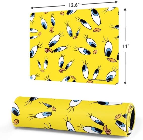Skinit Small Gaming Mouse Pad - Officially Licensed Tweety Bird Super Sized Pattern Design with Stitched Edges, Waterproof, Non-Slip Rubber Base, Desk Mat for Keyboard & Mouse, 12.6" x 11" inches