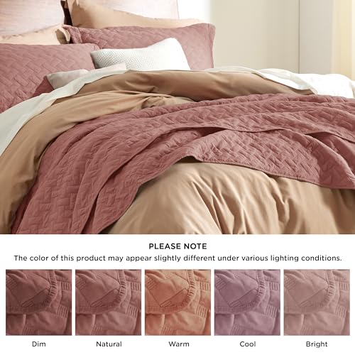 Image of Bedsure Quilts King Size - Lightweight Bedspreads King Size with Basket Weave Pattern, Soft Quilt Bedding Set, Grayish Pink Comforter Set Coverlet for All Seasons with 2 Pillow Shams (106 inch x 96 inch)