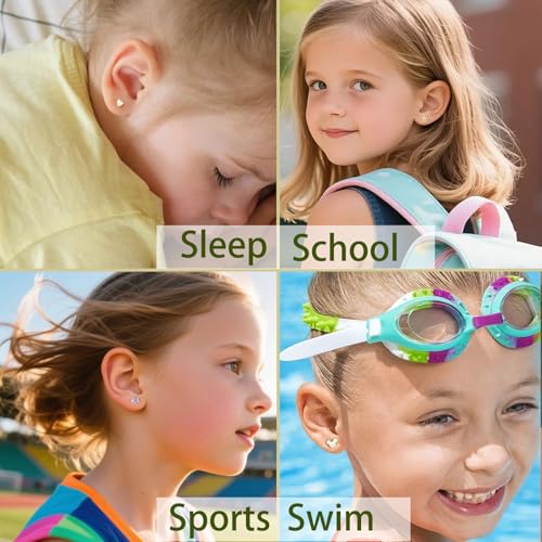 Hypoallergenic 14K Gold Earrings for Girls Women, Toddler Screw Back Baby Earrings for Sensitive Ears Silver Kids Earrings Cute Flower Heart Star Ball Dot Mouse Titanium Flat Back Stud Earring Sets4