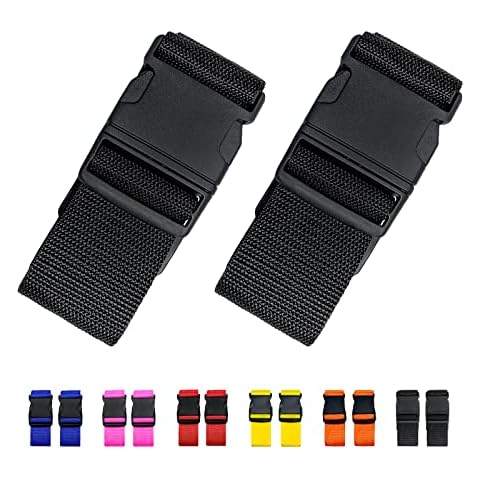 2 Pack Suitcase Straps, Bright Color Adjustable Luggage Belts, TSA Approved (Black) Cover