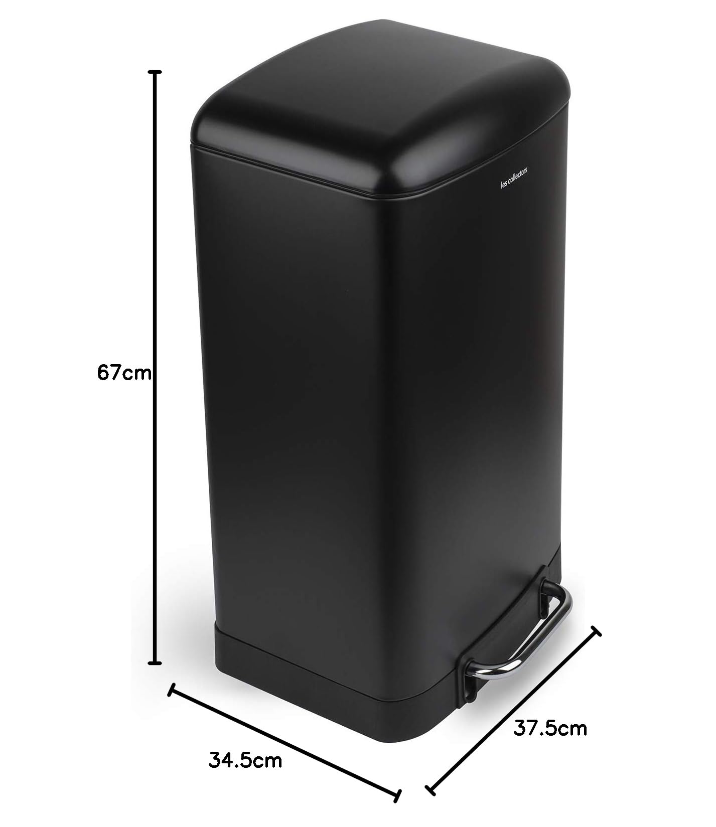 Les Collectors Küchen-Tretabfalleimer Edelstahl N°867, 40 L Fassungsvermögen, Herausnehmbarer Inneneimer, Elegantes Design, Mattes Finish, Geräuschloser Deckelverschluss, Schwarz