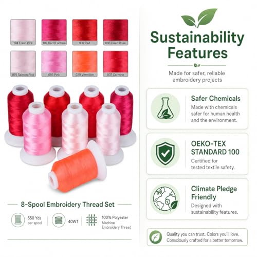 Image of Simthread 8 Shades 550Yds Each 40WT Polyester Embroidery Thread Red Set | 8-shade red set with 550Yds each offers smooth 40WT polyester thread for home and commercial embroidery machines.