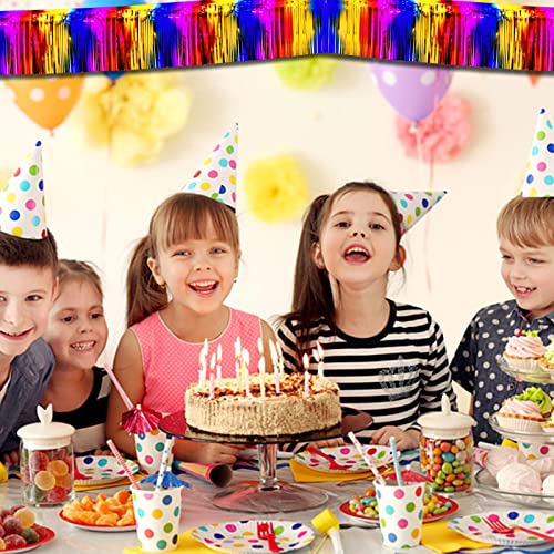 Image of 6 Pack 10 Feet Foil Fringe Garland Metallic Tinsel Streamers Banner Wall Hanging Curtain Backdrop Banner for Parade Floats, Thanksgiving, Christmas, Birthday, Halloween Party Decorations(Rainbow)