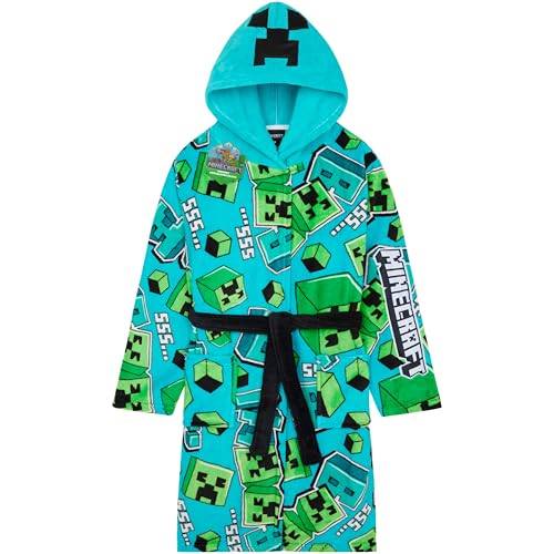 Get Trend Minecraft Albornoz Infantil, Bata Polar con Capucha y Bolsillos, Ropa de Casa Invierno, Regalo Original Creeper (7-8 Ans, Azul Minecraft)