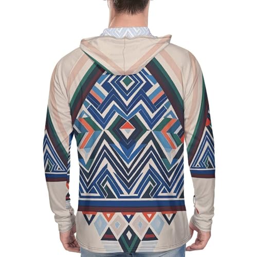 Men's UPF 50+ Sun Protection Hoodie, Geometric Triangle Pattern Long Sleeve Pullover, Lightweight Quick-Dry UV Shirt3