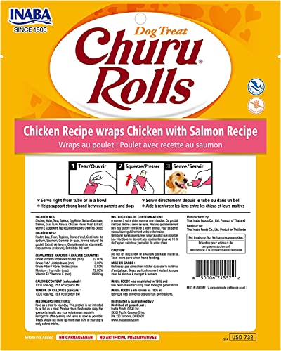 INABA Churu Rolls for Dogs, Grain-Free, Soft/Chewy Baked Chicken Wrapped Churu Filled Dog Treats, 0.42 Ounces Each Stick| 24 Stick Treats Total, Chicken and Salmon (24 Sticks) - image 2