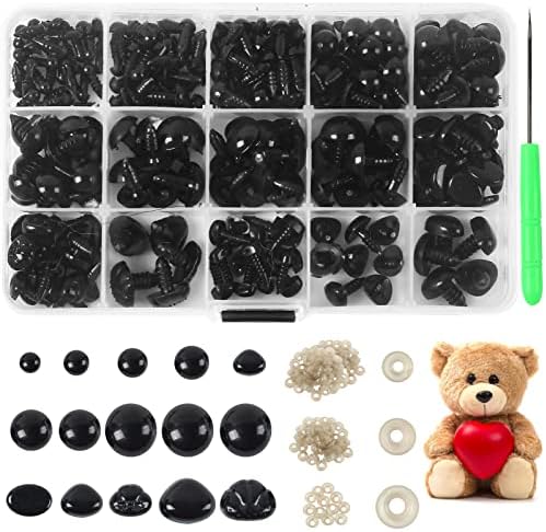 Yexixsr 566PCS Safety Eyes and Noses for Amigurumi, Stuffed Crochet Eyes with Washers, Craft Doll Eyes and Nose for Teddy Bear, Crochet Toy, Stuffed Doll and Plush Animal (Various Sizes)
