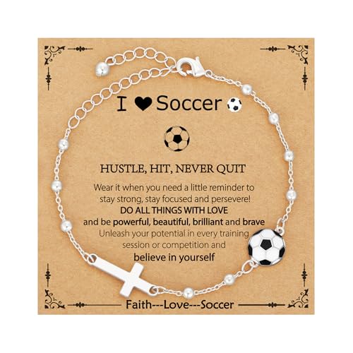 Image of Softball /Volleyball /Soccer /Basketball Football Bracelet for Girls Women, 14K Gold Plated Cross Link Chain Sport Accessories Christian Jewelry Gifts for Teens Team Coach Players