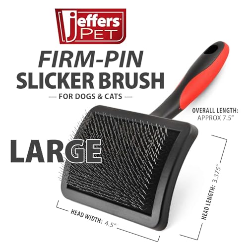 Image of Jeffers Pet Hard Pin Universal Slicker Brush for Dogs, Cats, Horses - Firm Bristles Grooming Tool, Detangling, Tangle Free Coat, Mats, Shedding, Curved Head, Travel Friendly, Easy Storage - Large
