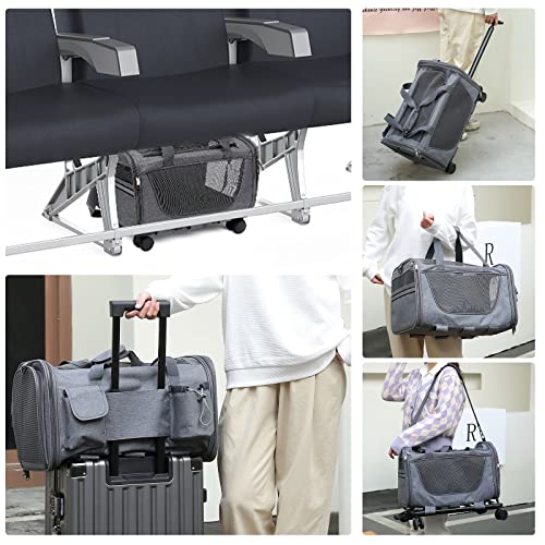 Prokei Pet Carrier With Wheels For Cat Dog,Airline Approved Telescopic Handle Pet Travel Carrier Bag,Trolley Kennels Rolling For Small Medium Animals Kitten Puppy #TOP6