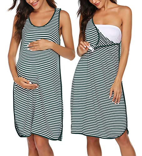 image for Ekouaer Women's Maternity Sleeveless Dress Striped Nightgown Pregnancy