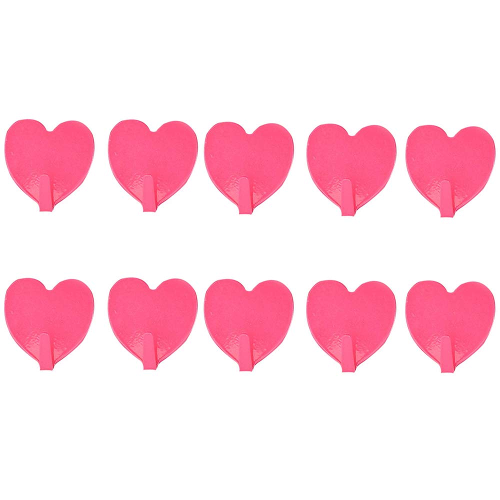 Voanzo Pink Wall Hooks,10Pcs Heart Shape Self Adhesive Hooks, Strong Hook Heavy Duty, Cute Love Heart Seamless Hooks For Hanging Bags Kitchen Supplies (Pink)