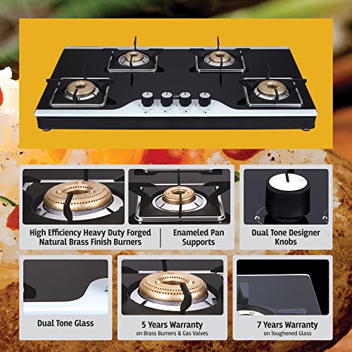 Whirlpool 4 Burner Gas Stove with Heavy Duty Brass Burners