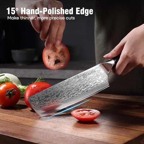 Image of PAUDIN Nakiri Knife 7'', Damascus Chef Knife, Japanese VG-10 Stainless Steel, Kitchen Knife with G10 Full Tang Handle, Razor Sharp 67-Layer Forged Blade