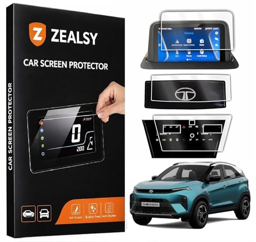 Image of Compatible For Tata Nexon EV Screen Guard | 7 Inch Infotainment Display / 7Inch Instrument Cluster /Steering /AC Console CREATIVE PLUS | 2025-2026 Facelift Protector (7 Inch Pack Of 3)